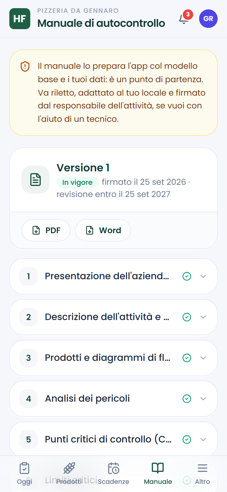 Il manuale di autocontrollo nell'app