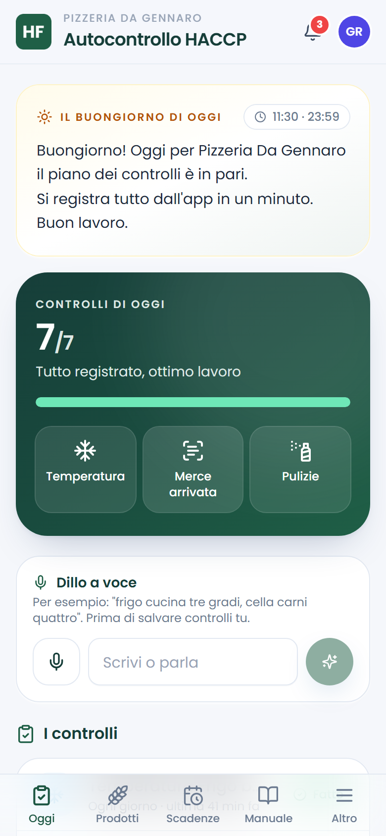 I controlli di oggi nell'app
